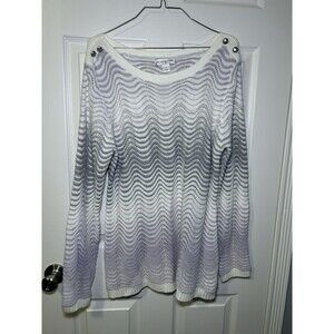 Christopher & Banks Long Sleeve Sparkle Wave Sweater White/Purple Size Large
